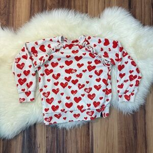 Molo White Red Distressed Heart Ruffle Long Sleeve Sweater • Size 2